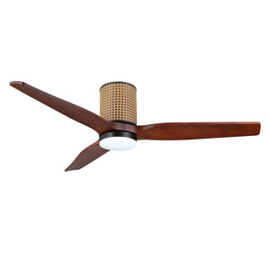 RattanLuxe | 52" Flush Mount Wood Blades Ceiling Fan with Light