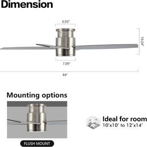 Reveria | 44" Flush Mount Ceiling Fan With Light