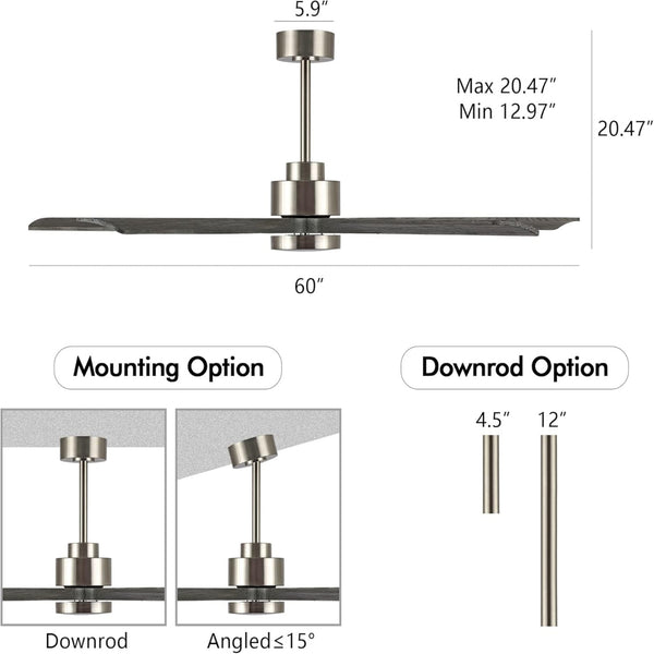 OakMist | 60" Wood Blades Ceiling Fan with Light