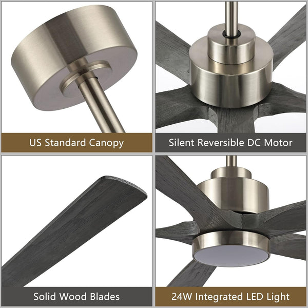 OakMist | 60" Wood Blades Ceiling Fan with Light