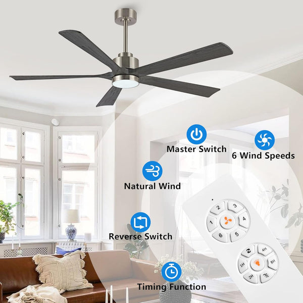 OakMist | 60" Wood Blades Ceiling Fan with Light