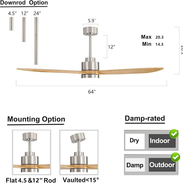 Florair | 64" Wood Ceiling Fan with Light