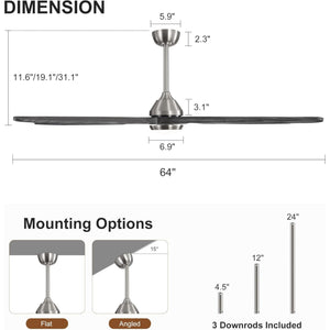 Carvo | 64’’ Wood Blades Ceiling Fan with Light