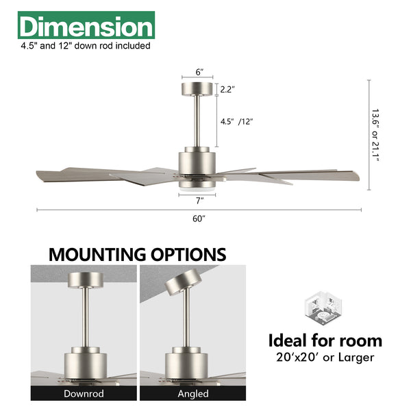 TimberGale | 60" Wood Blades Ceiling Fan with Light