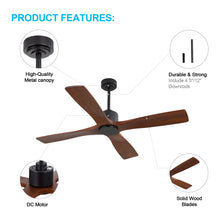 Load image into Gallery viewer, Wingbo Flying-MS DC Ceiling Fan without Lights, 4 Carved Solid Wood Blades,Black &amp; Walnut
