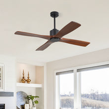 Load image into Gallery viewer, Wingbo Flying-MS DC Ceiling Fan without Lights, 4 Carved Solid Wood Blades,Black &amp; Walnut
