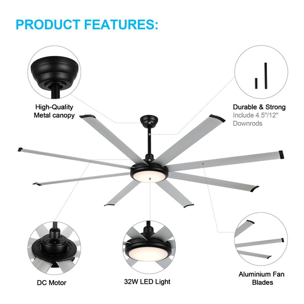 SkySpan | 80" Aluminum Blades Ceiling Fan with Light