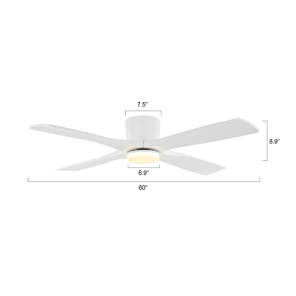 Wingbo Flying-Pro Flush Mount DC Ceiling Fan with Lights, Wood Blades,White