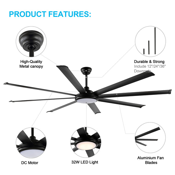 SkySpan | 120" Aluminum Blades Ceiling Fan with Light
