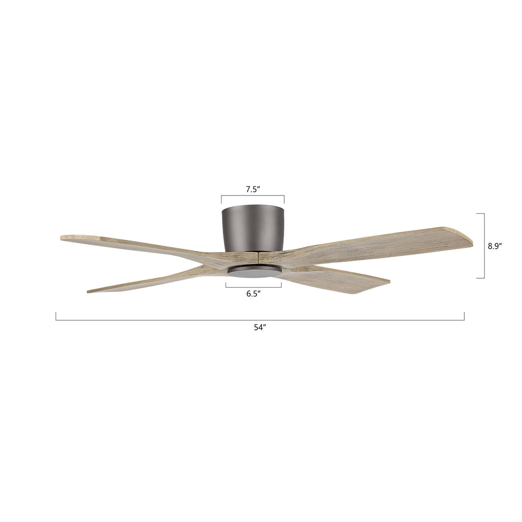 Wingbo Flying-X Flush Mount DC Ceiling Fans without Lights,Solid Wood Blades,Graphite and Gray