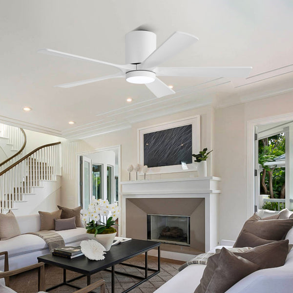 NestWave | 52" Flush Mount Wood Blades Ceiling Fan with Light