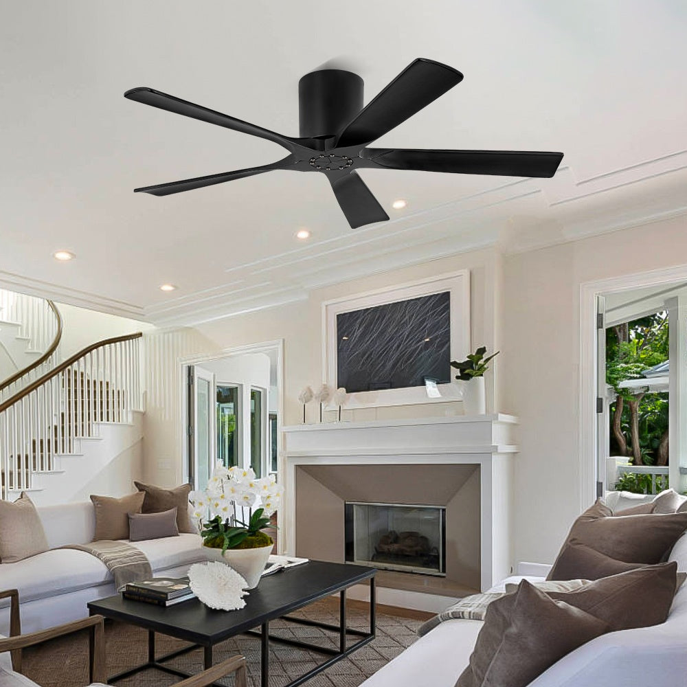NestWave | 52" Flush Mount Wood Blades Ceiling Fan