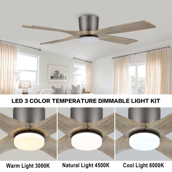 Serenity Air| 48" Flush Mount Wood Blades Ceiling Fan with Light