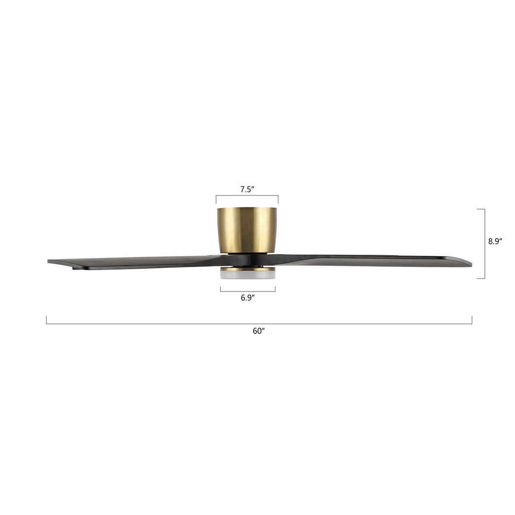 Wingbo Flying-Pro Flush Mount DC Ceiling Fan with Lights, Wood Blades,Brass & Black