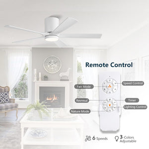 NestWave | 52" Flush Mount Wood Blades Ceiling Fan with Light