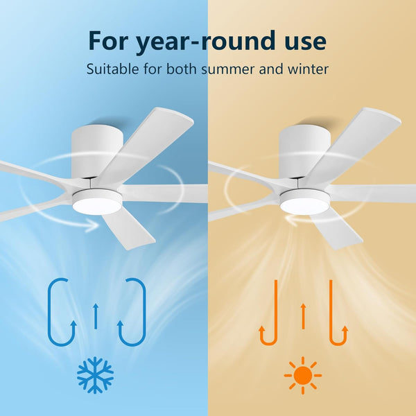 NestWave | 52" Flush Mount Wood Blades Ceiling Fan with Light