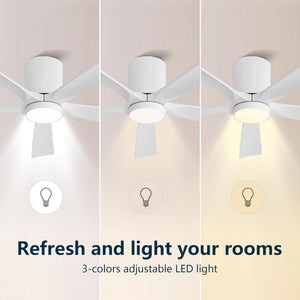 NestWave | 52" Flush Mount Wood Blades Ceiling Fan with Light