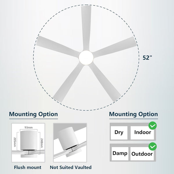 NestWave | 52" Flush Mount Wood Blades Ceiling Fan with Light