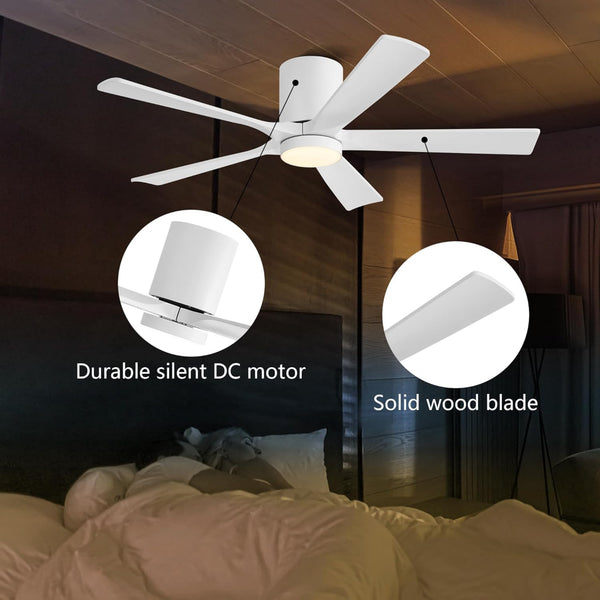 NestWave | 52" Flush Mount Wood Blades Ceiling Fan with Light