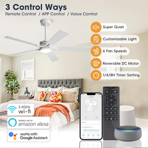 VentiLux | 52’’ Smart ABS Blades Ceiling Fan With Light