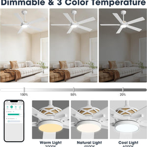 VentiLux | 52’’ Smart ABS Blades Ceiling Fan With Light