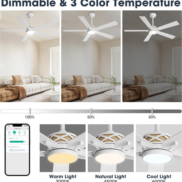VentiLux | 52’’ Smart ABS Blades Ceiling Fan With Light
