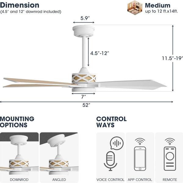 VentiLux | 52’’ Smart ABS Blades Ceiling Fan With Light