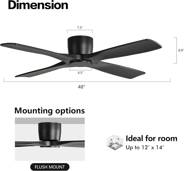 Serenity Air| 48" Flush Mount Wood Blades Ceiling Fan