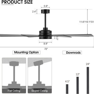 Solara | 72’’ Wood Blades Ceiling Fan