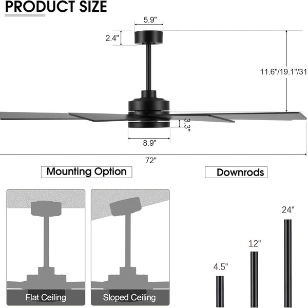 Solara | 72’’ Wood Blades Ceiling Fan