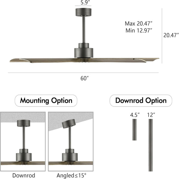 OakMist | 60" Wood Blades Ceiling Fan