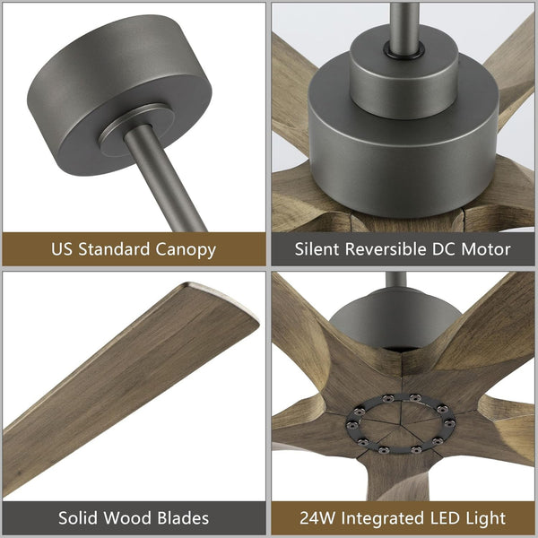 OakMist | 60" Wood Blades Ceiling Fan