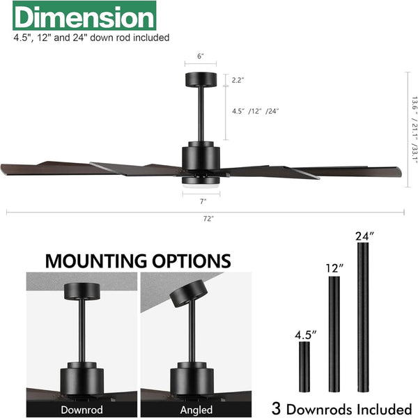 TimberGale | 72" Wood Blades Ceiling Fan with Light