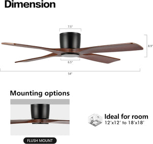 Serenity Air| 54" Flush Mount Wood Blades Ceiling Fan