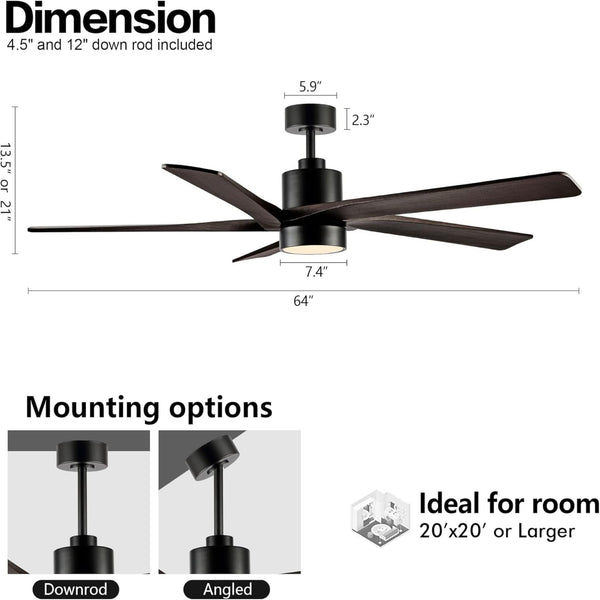 Zephyr Breeze | 64" Wood Blades Ceiling Fan with Light