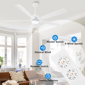 OakMist | 52" Wood Blades Ceiling Fan with Light