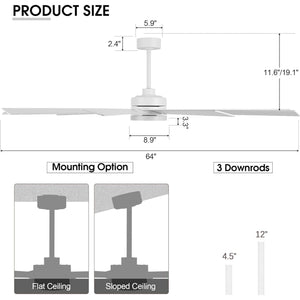 Solara | 65’’  Wood Blades Ceiling Fan