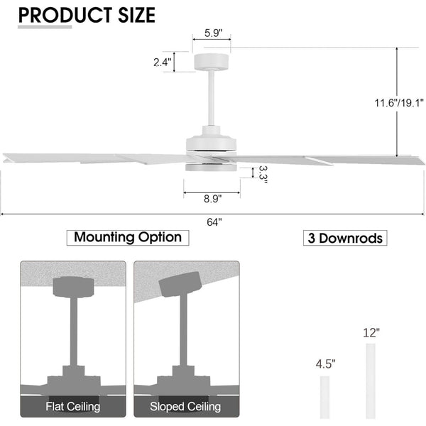 Solara | 65’’  Wood Blades Ceiling Fan