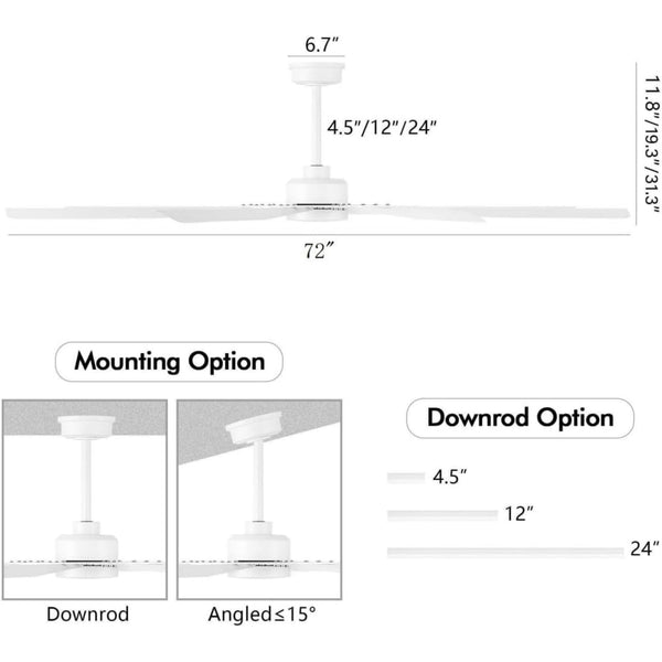 Tectra | 72’’ Aluminum Blades Ceiling Fan with Light