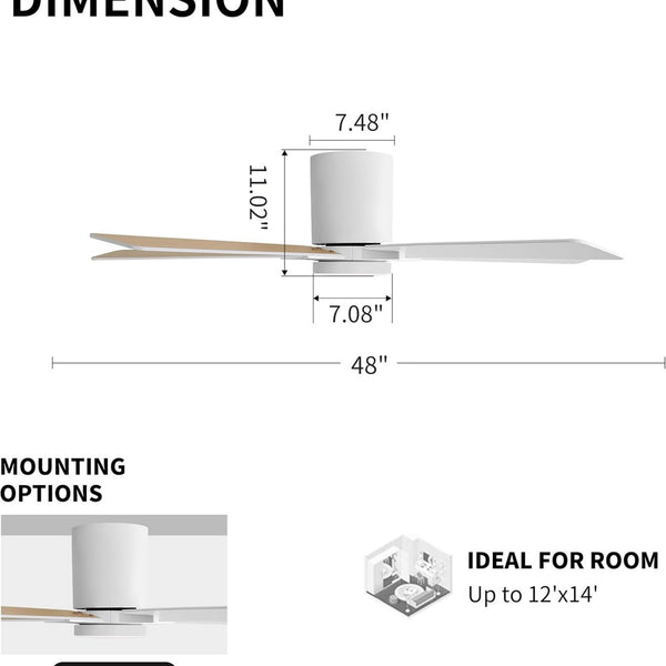 Lustra | 48’’ Flush Mount Wood Blades Ceiling Fan with Light