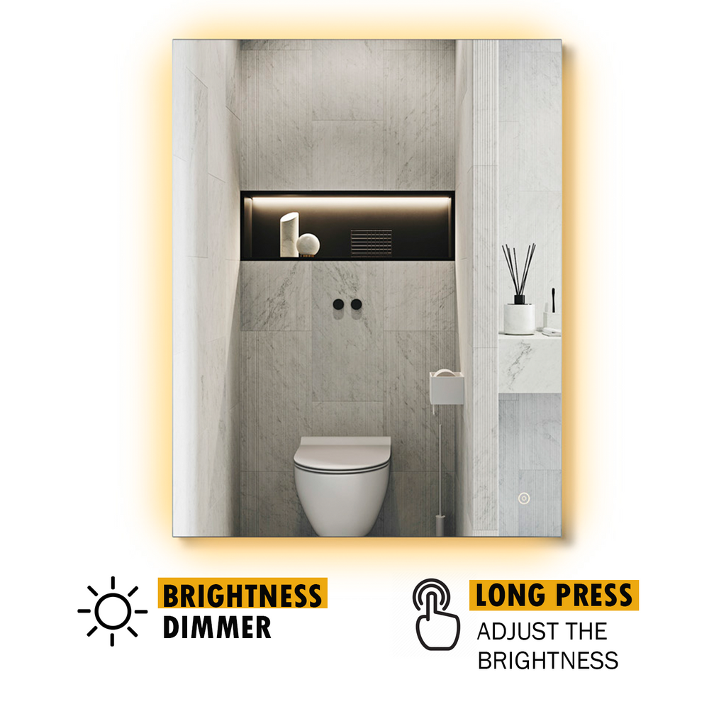 LEDLUX 20” x 28” Lighted Bathroom Mirror, LED Dimmable Wall Mounted Vanity Mirror, Rectangular Illuminated Bathroom Wall Mirror Backlit Makeup Mirror Dimmer Touch On Button