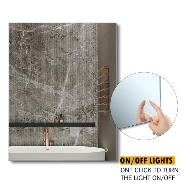 LEDLUX 20” x 28” Lighted Bathroom Mirror, LED Dimmable Wall Mounted Vanity Mirror, Rectangular Illuminated Bathroom Wall Mirror Backlit Makeup Mirror Dimmer Touch On Button