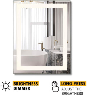 LEDLUX 28x36 inch LED Bathroom Mirror for Wall, Vanity Lighted Mirror, Dimmable Touch Switch Makeup Mirror with Lights, Waterproof Smart Mirror for Vertical or Horizontal