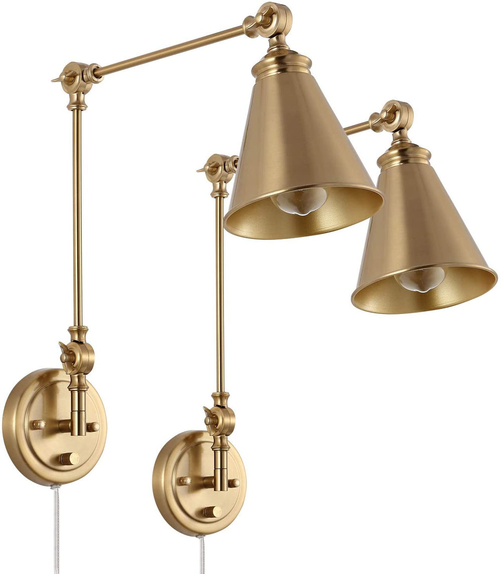 ELYMIEO Gold Swing Arm Wall Lamp Set of 2, Modern Adjustable Wall Mounted Sconce, Warm Brass Finish