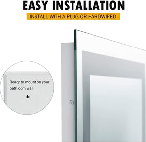 LEDLUX 28x36 inch LED Bathroom Mirror for Wall, Vanity Lighted Mirror, Dimmable Touch Switch Makeup Mirror with Lights, Waterproof Smart Mirror for Vertical or Horizontal