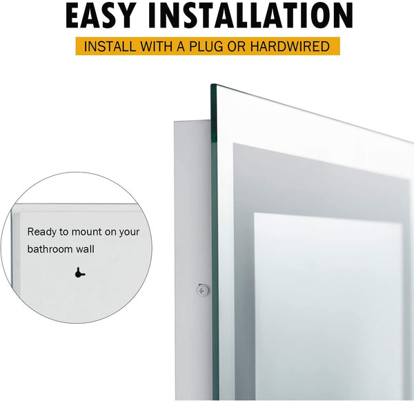 LEDLUX 28x36 inch LED Bathroom Mirror for Wall, Vanity Lighted Mirror, Dimmable Touch Switch Makeup Mirror with Lights, Waterproof Smart Mirror for Vertical or Horizontal