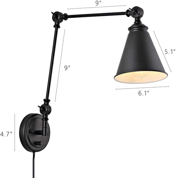 ELYMIEO Industrial Wall Sconce with ON/Off Switch, Edison Vintage Style Swing Arm Wall Lamp (Bulb Not Included)