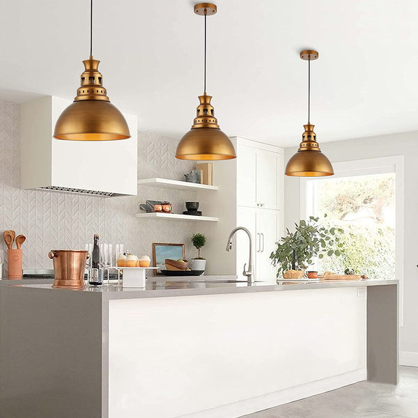 Wallisgo Industrial Brass Metal Pendant Light, Retro Ceiling Hanging Light Fixture for Barn Farmhouse Living Room Hallway Bathroom Kitchen, Brass