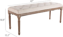 Load image into Gallery viewer, 47&quot; Rectangular Tufted Ottoman Bench Seat, Birch Frame &amp; Carved Rubber Wood Legs &amp; Faded Wood Finish, French Style Home Furniture for Entryway Foyer Mudroom Bedroom End of Bed
