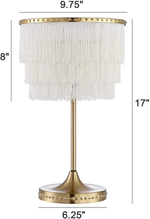 EVELOPENIN Modern Fringe Table Lamp, Elegant Fringe Shade with Gold Base, 17" Fringed Metal LED Table Lamp, Contemporary, Transitional, Glam for Bedroom, Living Room, Office, Gold, E26 Base